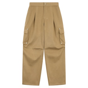 吕小虎ACTUP 冬季美式复古工装休闲裤男保暖毛呢长裤宽松直筒裤子