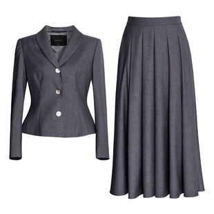 罗衣淡人系穿搭深灰色套装女早春职业通勤上衣半身裙两件套13274