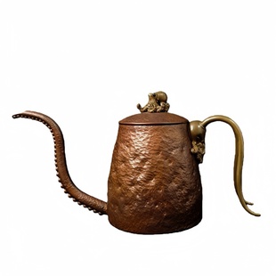 春工 克苏鲁 紫铜铜壶泡茶壶中古风摆件手工铜器咖啡细长嘴手冲壶