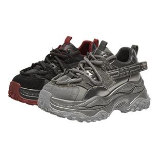 百思图春商场新款灰色老爹鞋厚底小个子增高女运动休闲鞋B8251AM5