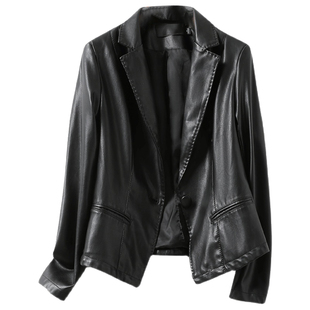 皮衣女西服短款黑色修身绵羊皮外套女2026春秋新品海宁真皮小西装