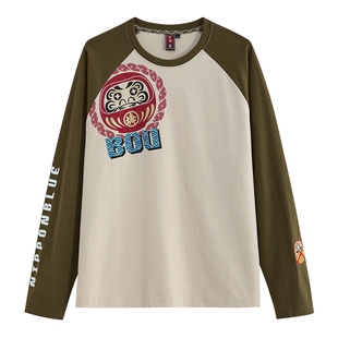 ONIARAI/鬼洗AW棒系列和柄纹样达摩撞色插肩长袖T恤情侣N240120