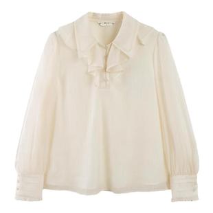 pit复古法式莱赛尔天丝衬衫女2025秋新款长袖气质优雅花瓣领上衣