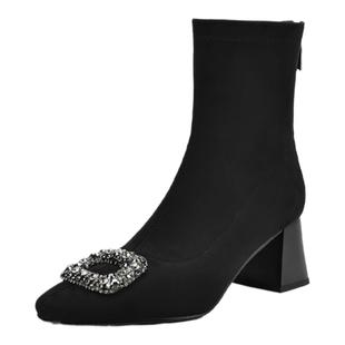 【弹力绒】星期六袜靴短筒秋冬季2025新款短靴女尖头高跟女靴