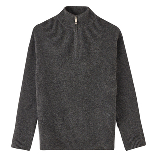 【100%羊毛】CULTUM秋冬老钱风立领针织衫宽松半开拉链套头毛衣男