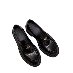 真皮版~金币厚底乐福鞋女2025新款黑色圆头通勤单鞋英伦风小皮鞋
