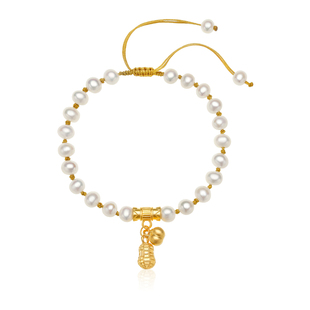 老凤祥黄金好柿花生手串淡水珍珠手链女足金编绳手饰礼物送女友