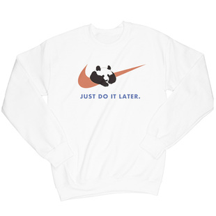 一杠 熊猫Just do it later 恶搞插画周边文化衫宽松男女圆领卫衣