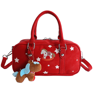 红色包包女款2026新款时尚保龄球手提婚包单肩斜挎结婚新娘伴娘包