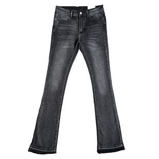 Mnml 灰黑色水洗流行修身小脚长裤四季弹性紧身喇叭牛仔裤男新品