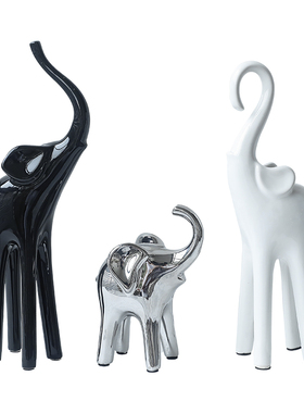 欧式轻奢陶瓷一家三口大象摆件家居装饰品客厅酒柜电视柜摆设礼物