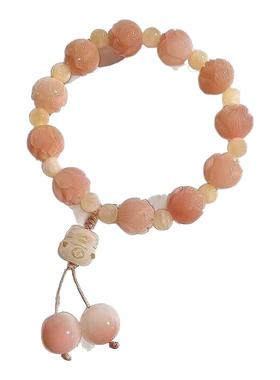 桃花锦鲤新中式手链女桃粉手串