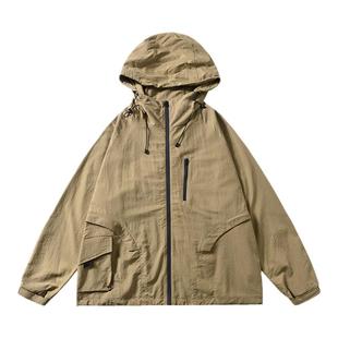 春装男士连帽夹克塔丝隆日系户外骑行服百搭防泼水冲锋衣外套Q