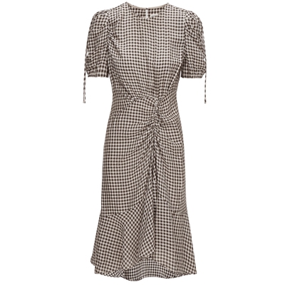 IIIVIVINIKO2025夏新款复古抓褶不对称格纹连衣裙女R520611145D