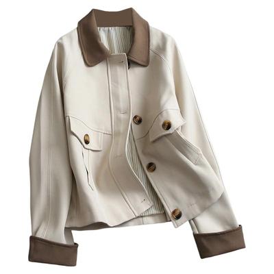 撞色翻领卷边长袖气质百搭女外套