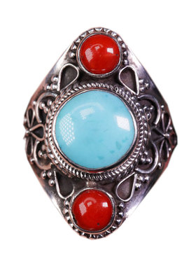 尼泊尔手工精品藏式纯银宝石戒指