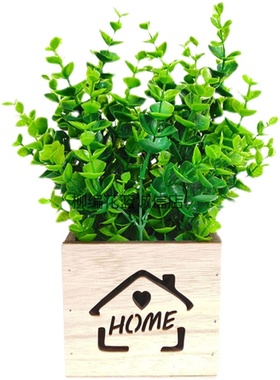 木质植物盆栽花束绢布桌面摆件