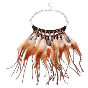 非洲印第安人长款流苏羽毛项链波西米亚革新夸张锁骨链舞蹈配饰