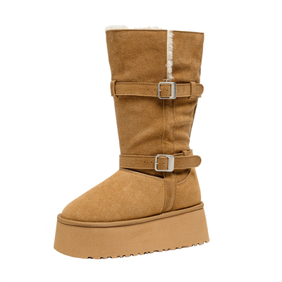 厚底内增高12CM加绒真皮雪地靴