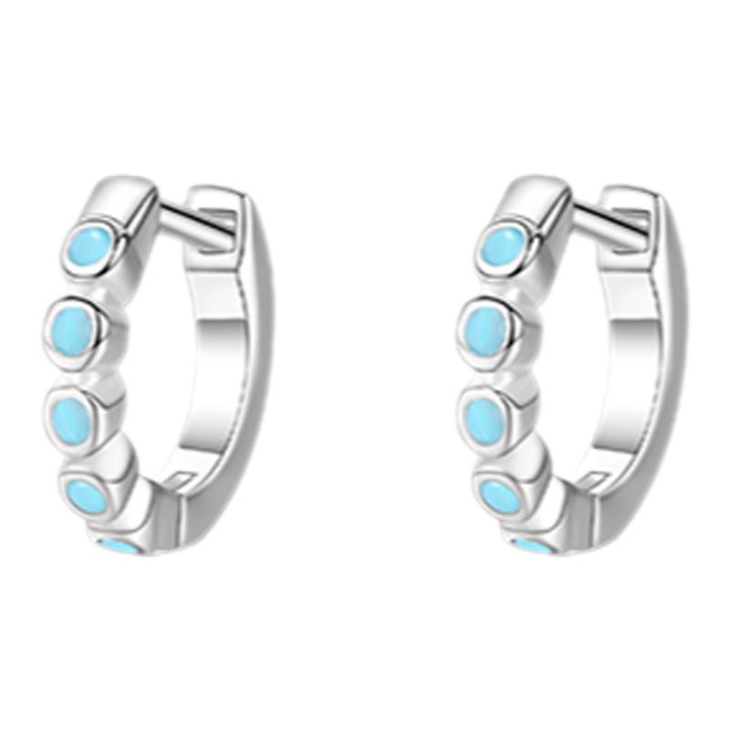 摩典百搭气质银耳饰s925纯银合成绿松石小众设计耳环女耳扣耳圈