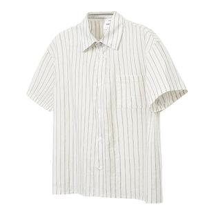 白色条纹衬衫短袖男生2025新款夏季百搭宽松休闲衬衣上衣外套