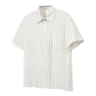 白色条纹衬衫短袖男生2025新款夏季百搭宽松休闲衬衣上衣外套