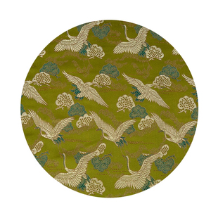 秋香绿色祥云朵松树仙鹤织锦缎布料丝绸缎子面料云锦汉服装饰提花