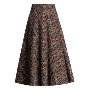 雪尼尔水貂绒半身裙女秋冬中长款2025新款高腰显瘦a字格子伞裙子