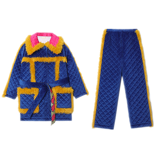 原创复古奢华宫廷风睡衣两件套装天鹅绒夹棉加厚外穿蛇纹家居服女