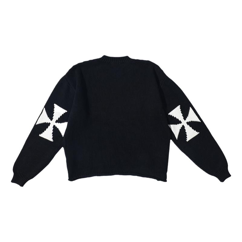 ASKYURSELF十字卷边针织圆领毛衣 男女同款 黑色