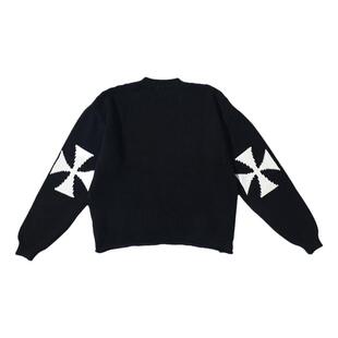 ASKYURSELF十字卷边针织圆领毛衣 男女同款 黑色