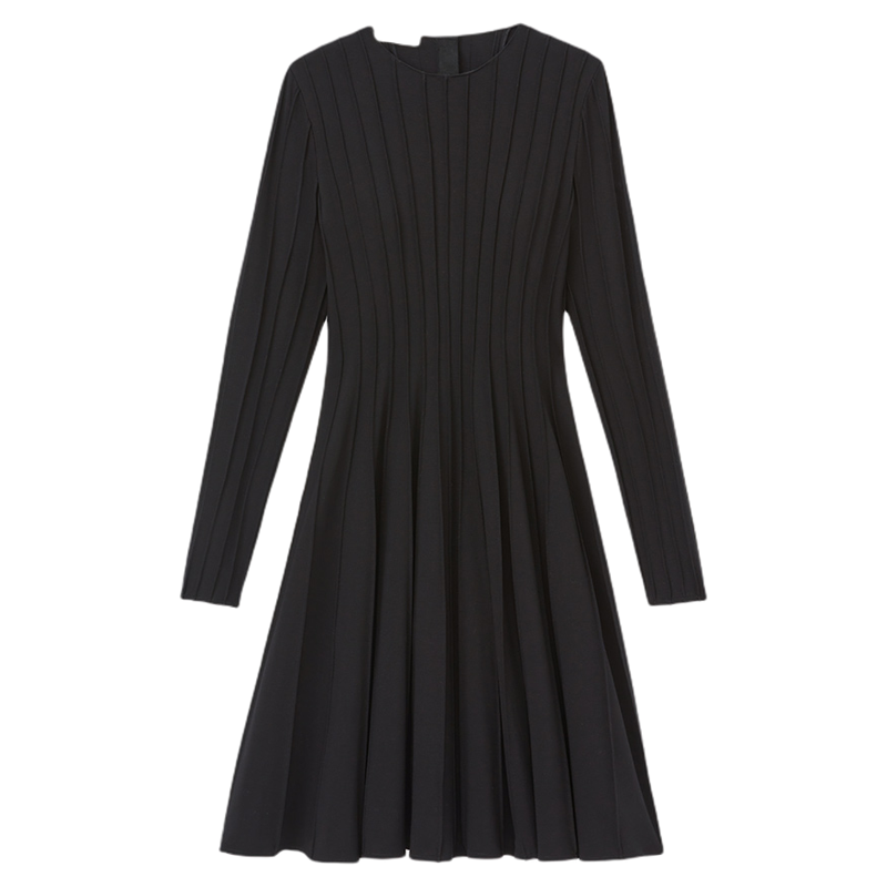 LAFAYETTE148/拉飞逸 外缝拼接圆领长袖连衣裙日常女士修身中长裙
