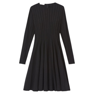 LAFAYETTE148/拉飞逸 外缝拼接圆领长袖连衣裙日常女士修身中长裙