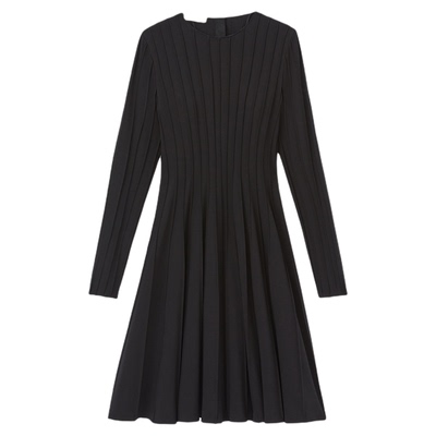 LAFAYETTE148/拉飞逸 外缝拼接圆领长袖连衣裙