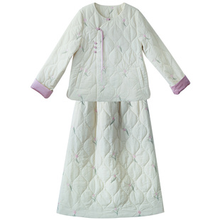 【郁金微光】新中式偏襟手工盘扣上衣半裙女冬季浪漫刺绣绗棉套装