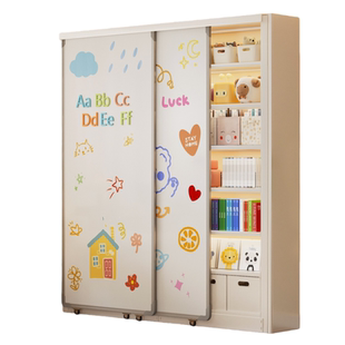 安居客磁吸白板门钢制书架落地置物架学生家用书柜储物柜一体靠墙