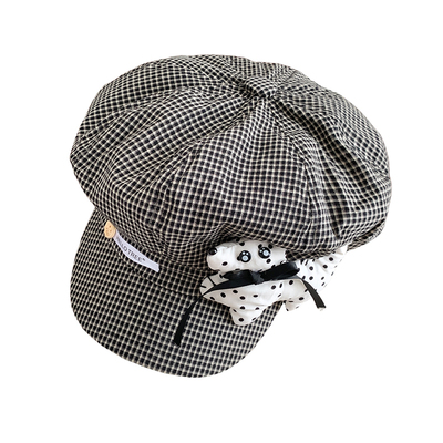可爱波点小狗格纹贝雷帽显脸小