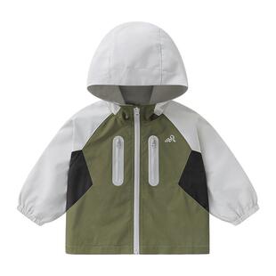 右欧儿童连帽外套撞色户外山系防风防水春秋季新款童装男女童上衣