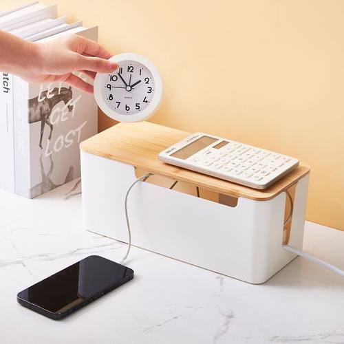 新品 竹木盖电线盒创意四孔理线盒桌面插线板数据线电源线集线器