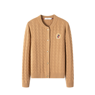 【纯羊毛】Navigare意大利小帆船短款针织开衫女秋冬通勤毛衣外套