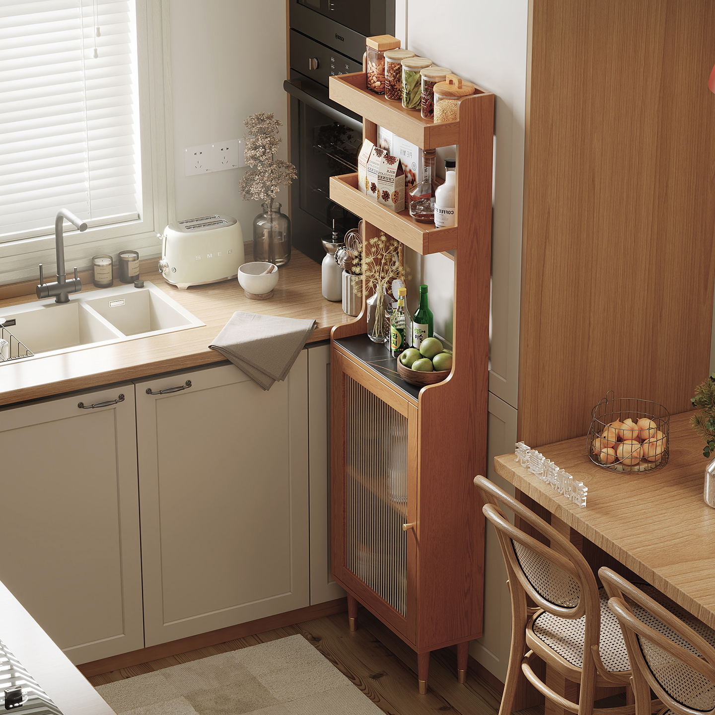 超薄岩板餐边柜窄型30cm柜子置物柜厨房极窄20cm靠墙一体储物柜