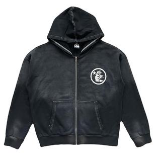 Hellstar Studios vintage washed hoodie 大logo洗水拉链卫衣
