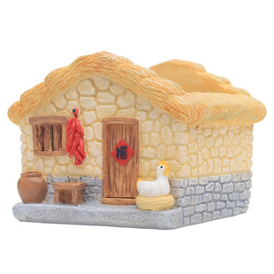 多肉小花盆复古怀旧创意田园房子茅草屋造型微景观桌面摆件小盆栽