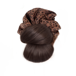 丸子头假发抓夹豹纹发圈盘发神器假发包增发量蓬松花苞头盘发发圈