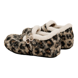 Forever21内增高豹纹勃肯鞋女款2026新款冬季加绒保暖全包毛毛鞋