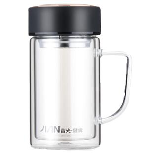 富光玻璃杯双层带把办公室带盖过滤水杯男女大容量泡茶水杯子定制