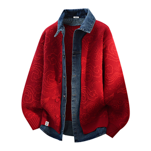 HiPanda你好熊猫秋冬季休闲毛衣男士新款假两件开衫上衣外套男GH