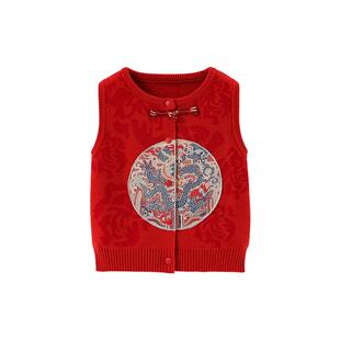 贝肽斯儿童汉服宝宝中式礼服秋冬季中国风坎肩马甲古风开衫上衣S