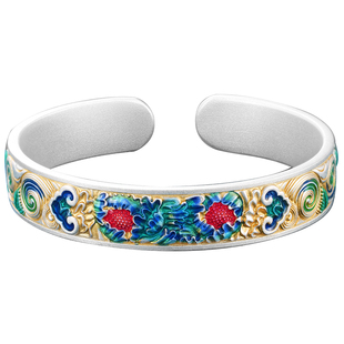 50克银手镯妈妈款女款2025新款珐琅彩9999纯银镯子大克重生日礼物