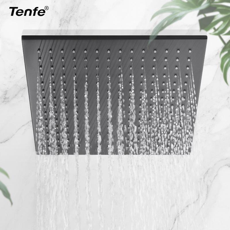 鼎菲 浴室增压淋浴喷头大花洒黑色全铜节水顶喷花洒单头